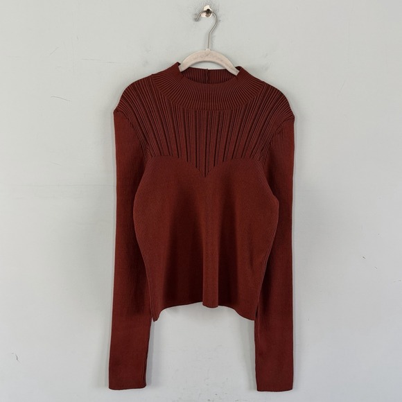 NWT Anthropologie Long Sleeve Corset Rust Orange Turtleneck Sweater - Picture 3 of 7